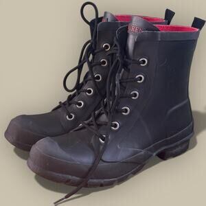 Polo Ralph Lauren Mikenna Black Rubber Rain Duck Boots Lace Up Women's Size 6